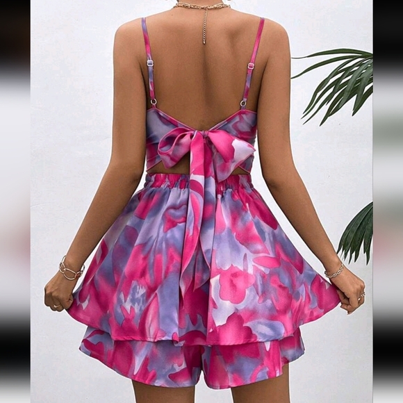 Women's Summer Fashionable Tie-Dye Twisted Hollow-Out Jumpsuit - Picture 2 of 5